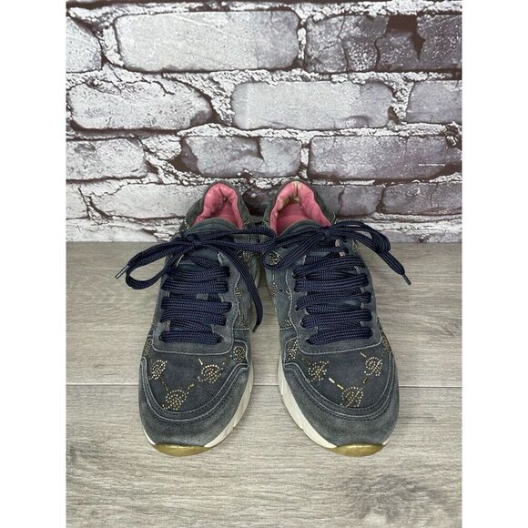 Blumarine Blue Suede Gold Embellished Lace Up Sneakers Women’s Sz 36.5EU/6M US - Picture 5 of 16